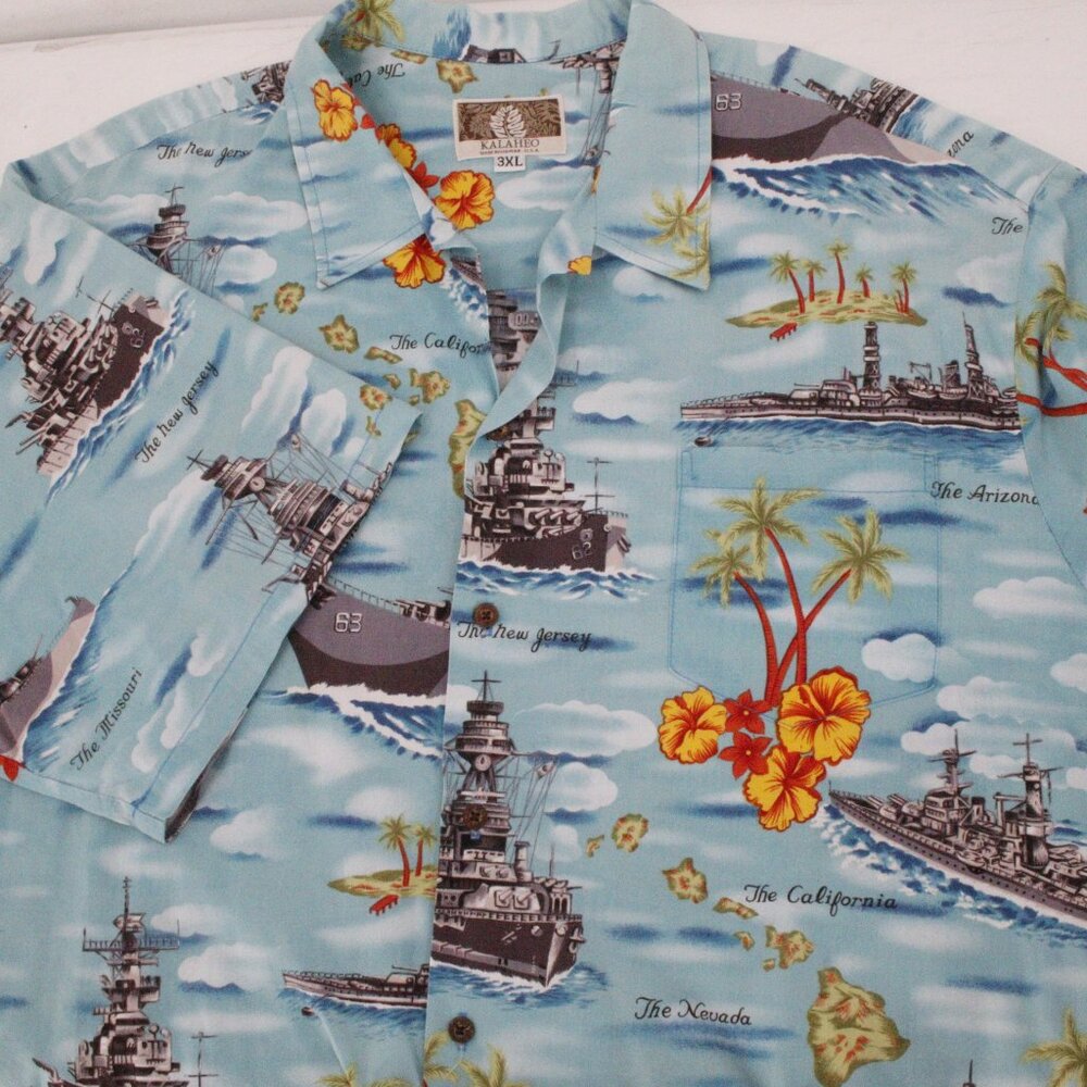 Kalaheo Hawaiian Shirt‎ Men’s 3XL The Missouri battleship Short Sleeve Button Up